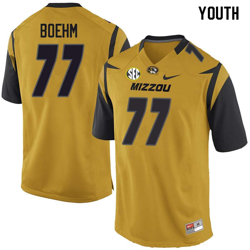 Youth #77 Evan Boehm Missouri Tigers College Football Jerseys Sale-Yellow